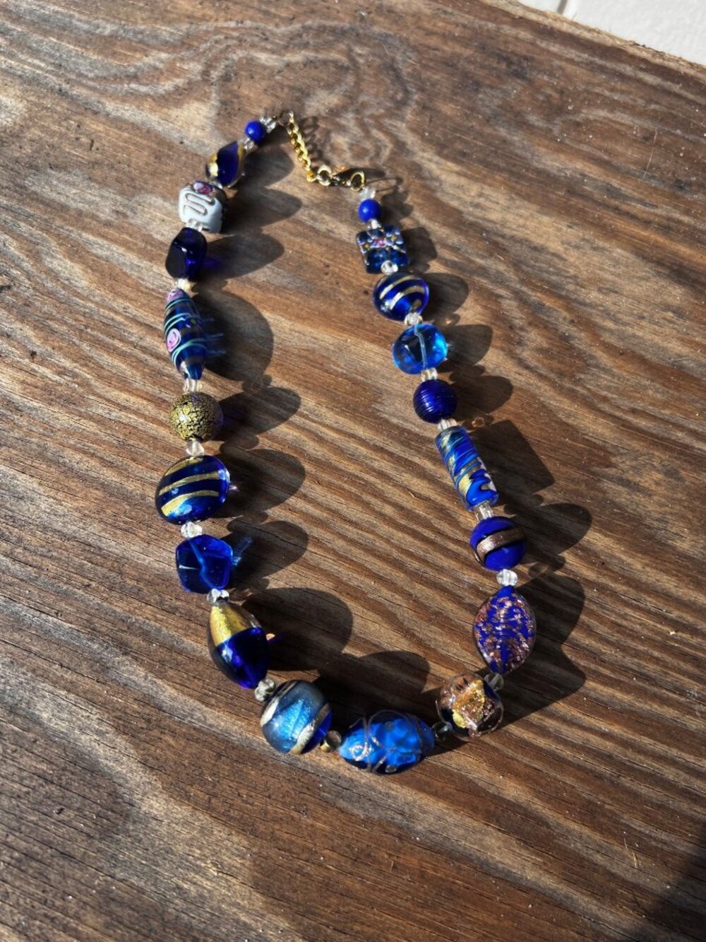 Dyadema Murano Glass Necklace Venetian Silver Foil Swirl Italy 18” Brass